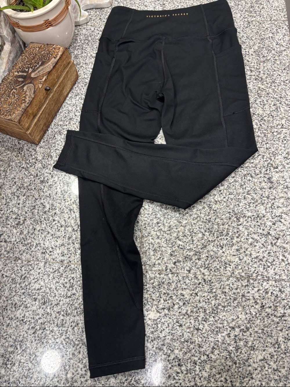 Victoria's Secret Black Leggings with Gold Logo